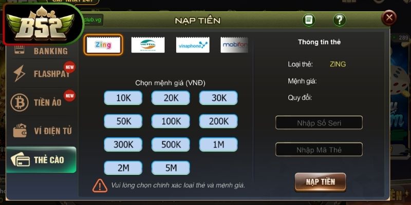 Cách thức vận hành nạp rút tiền B52 