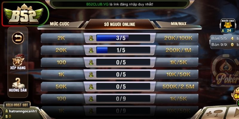 Các vòng cược trong poker B52 cần nắm rõ